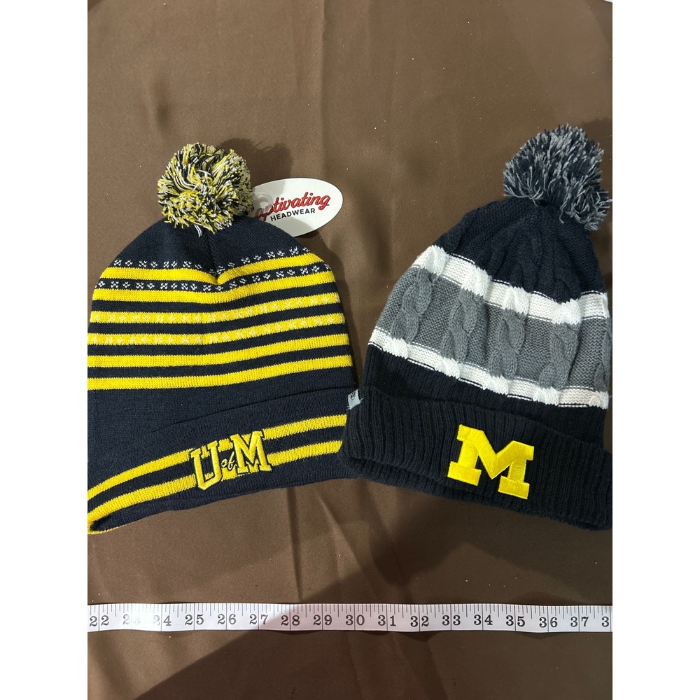 University of Michigan Beanie Hat Bundle Headwear Navy Maize Knit 2pc